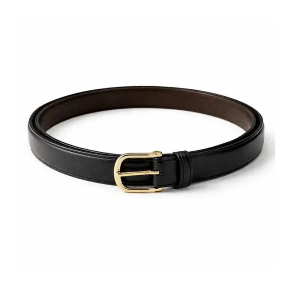 Black Leather Belt Size 42 Gold Buckle Made in‎ Uruguay Classic Dress Belt